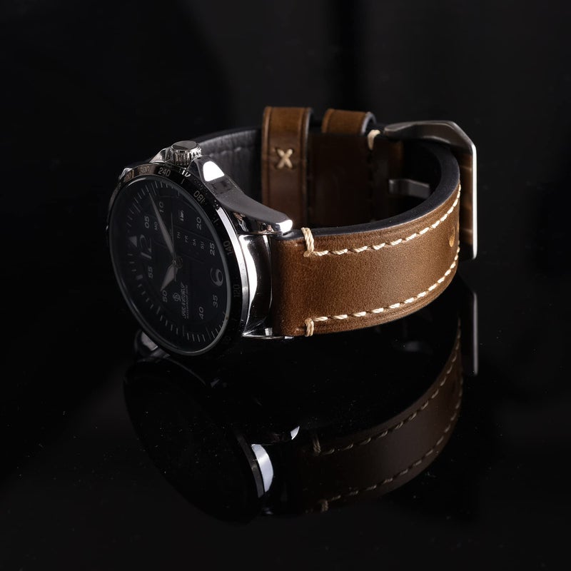 EACHE 22mm Leather Watch Bands, Handmade Genuine Leather Watch Straps Oil Waxed Thick Watch Bands - Image 4